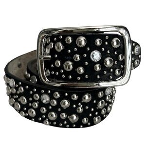 Black Suede Studded Statement Belt with Rhinestones